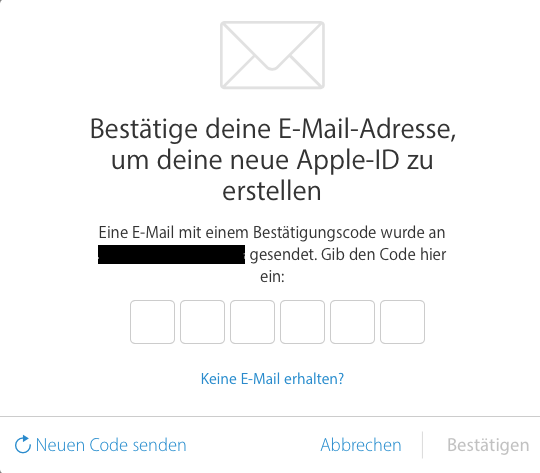 E-mail-Adresse für neue Apple-ID bestätigen